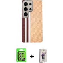 İlk El Grup Ieg™ Galaxy S24 Ultra Kılıf Eksen Prime - Siyah Bilvis 3D Cam Ekran Koruyucu + Gümüş Raze Metal Kamera Lens