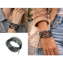 Irısıma Siyah File Spiral Bileklik – Gümüş Boncuk Detaylı, Modern & Şık Tasarım