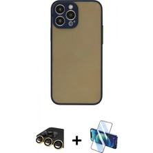 İlk El Grup Ieg™ iPhone 13 Pro Max Ahenk Çizgi Serisi - Siyah 3D Antistatik Cam Ekran Koruyucu + Gold Raze Metal Kamera Lens