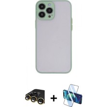 İlk El Grup Ieg™ iPhone 13 Pro Max Ahenk Çizgi Serisi - Siyah 3D Antistatik Cam Ekran Koruyucu + Gold Raze Metal Kamera Lens
