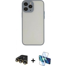 İlk El Grup Ieg™ iPhone 13 Pro Max Ahenk Çizgi Serisi - Siyah 3D Antistatik Cam Ekran Koruyucu + Gold Raze Metal Kamera Lens