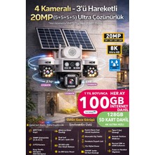 IDS 20MP 4 Kamera 8K Ultra Çözünürlük Güneş Enerjili Güvenlik Kamerası 100GB İnternet ile Bağlantı 128GB Sd Kart