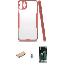 İlk El Grup Ieg™ iPhone 11 Pro Max Atlas Asil Serisi - Şeffaf 360 Full Body Arka Koruyucu + Pembe Renkli Kamera Lens Koruma Cam