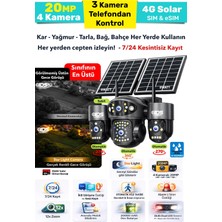 IDS 4 Kamera 20MP 8k - 3 Kamera Otomatik - 4g Solar Sim Kartlı Güvenlik Kamerası - Yüksek Işık