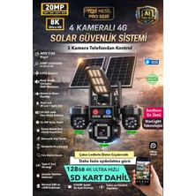 IDS 3 Otomatik 4 Kamera 20MP 8k 4g Solar Güneş Enerjili Kamera - Yüksek Işıklı Çakar LED Sd Kart Dahil