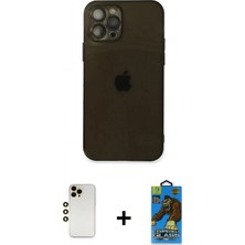 İlk El Grup Ieg™ iPhone 12 Pro Max Ahenk Doku - Siyah 18D Cam Ekran Koruyucu + Gold Shine Kamera Lens