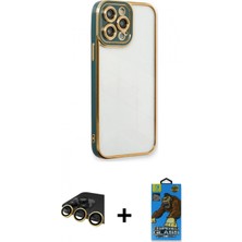 İlk El Grup Ieg™ iPhone 14 Pro Çekirdek Klasik Serisi - Siyah 18D Cam Ekran Koruyucu + Gold Raze Metal Kamera Lens