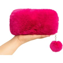 Myworldorganization Yumuşak Dokulu Peluş Makyaj Çantası, Pon Pon Detaylı – Şık ve Kullanışlı Tasarım, Tek Bölme Geniş Hacimli,  - 15*23CM -