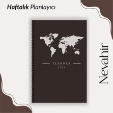 Dünya Haritalı Haftalık Planlayıcı A5 100 gr Kalın Kağıt Helezon Organizer