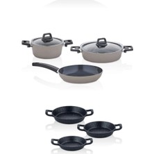 Taç Serana Seramik 5 Parça Tencere Seti ve Triton Döküm 3 Lü Sahan Seti