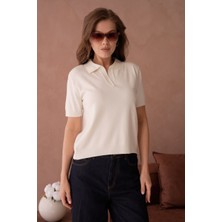 Venezia Giyim Rahat Kesim Polo Yaka Kısa Kol Basic Yumuşak Kadın T-Shirt // V12179