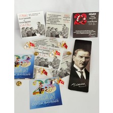 Caca Tasarım Türk Bayrağı ve Atatürk Yaka Rozeti 10 Adet 23 Nisan Tebrik Kartlı Hediyelik Öğrenci Okul Kurumsal