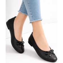 Zarif Kadın Jnues Siyah Deri Babet Ayakkabı