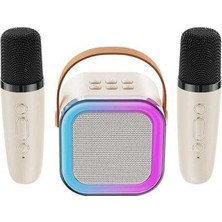 Besthome1 Bej K12 Mini Bluetooth Mikrofonlu Hoparlör - Karaoke Sistemi, Kablosuz Mikrofonlar, 8-10 Saat Pil Bej