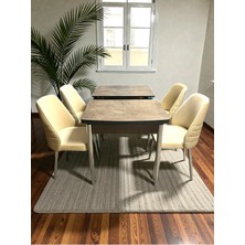 Msy Home 4 Kişilik Asil Krom Serisi Kelebek Traverten Kelebek Yemek Masası Takımı