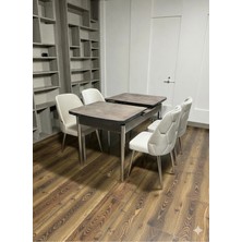 Msy Home 4 Kişilik Açelya Krom Detaylı Modern Yemek Masası Takımı -Sonomo Kelebek Masa Seti