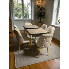 Msy Home 6 Kişilik Açelya Gold Detaylı Modern Yemek Masası Takımı -Sonomo Kelebek Masa Seti