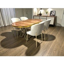 Msy Home 4 Kişilik Berya Ceviz Oval Masa Krom Ayak Yönsüz Kumaş Modern ve Şık Yemek Odası Takımı