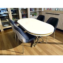 Msy Home 4 Kişilik Milano Serisi Oval Beyaz Lake Masa Yönsüz Kumaş Modern ve Şık Yemek Takımı
