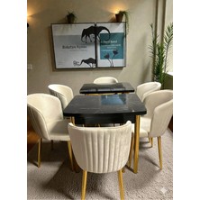 Msy Home 6 Kişilik Exclusive Kelebek Black Marble Gold Ayaklı Modern Yemek Odası Grubu