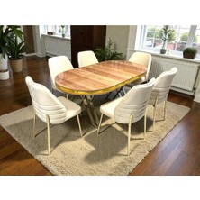 Msy Home 6 Kişilik Monaco Stil Gold Çizgili Yönsüz Kumaş Modern Yemek Odası Seti