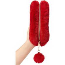 Myworldorganization Yumuşak Dokulu Peluş Makyaj Çantası, Pon Pon Detaylı – Şık ve Kullanışlı Tasarım, Tek Bölme Geniş Hacimli,  - 15*23CM --(Kırmızı)