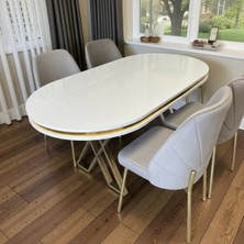 Msy Home 6 Kişilik Nova White Gold Beyaz Masa Açık Gri Renk Modern ve Şık Yemek Masası Takımı