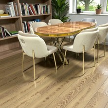 Msy Home 4 Kişilik Aura Gold Serisi Ceviz Lake Oval Yemek Masası ve Puffy Krem Sandalye Takımı Modern