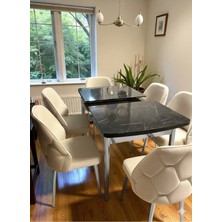 Msy Home 6 Kişilik Asil Krom Serisi Kelebek Siyah Mermer Desenli Yemek Masası Takımı