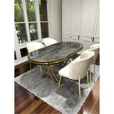 Msy Home 4 Kişilik Berya Ironi Oval Masa Gold Ayak Yönsüz Kumaş Modern ve Şık Yemek Odası Takımı