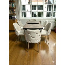 Msy Home 6 Kişilik Açelya Krom Detaylı Modern Yemek Masası Takımı -Sonomo Kelebek Masa Seti