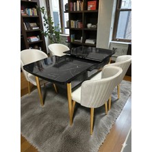 Msy Home 4 Kişilik Exclusive Kelebek Black Marble Gold Ayaklı Modern Yemek Odası Grubu