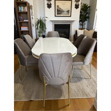 Msy Home 6 Kişilik Nova White Gold Beyaz Masa Yönsüz Kumaş Modern ve Şık Yemek Masası Takımı