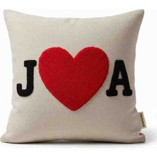 Home Art Paris Kişiye Özel Çift Harf ve Kalp Işlemeli Punch Nakışlı Dekoratif Kırlent Kılıfı - Nefes Alabilen Doğal Keten Kumaş 40X40 cm Sadece Yastık Kılıfı Gonderılır