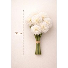 Aşkana Gerçekçi Islak Görünümlü Beyaz Kasımpatı Krizantem Çiçek Buketi,7 Dal,30 cm Dekoratif Çiçek