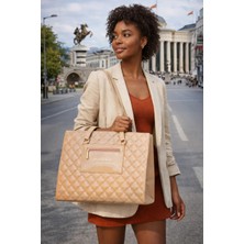 Duki Daso Türkiye Bej Kapitone Desenli Kadın Omuz Çantası | Bej MT1525