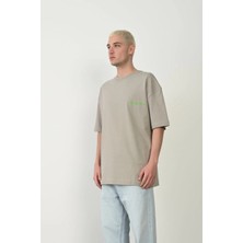 Giyim Center Erkek Baskılı T-Shirt Kısa Kol Bisiklet Yaka Rahat Kalıp Tişört  - Boyalı Gri