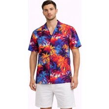 Giyim Center Erkek Tropikal Desenli Kısa Kol Gömlek Rahat Kalıp Yazlık Hawaii Tarz - Desenli