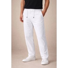 Giyim Center Erkek Keten Cepli Pantolon Lastikli Bel Bağcıklı Önden Fermuarlı - Beyaz