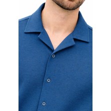 Giyim Center Erkek Aerobin Kumaş Oversize 4 Mevsim Uzun Kollu Rahat Kalıp Gömlek - Indigo