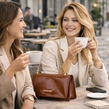 Duki Daso Türkiye Deve Tüyü Rugan Zincir Detaylı Kadın Omuz Çantası | Deve Tüyü MT1451