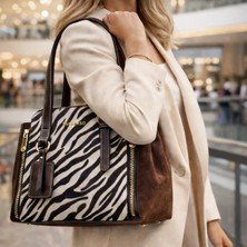 Duki Daso Türkiye Kahverengi Zebra Desenli Kadın Omuz Çantası | Kahverengi T8347