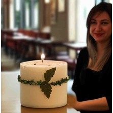 Home Art Paris Dev Boy Dekoratif Mum - 18X20 cm Kahve Kokulu ve Gerçek Kahve Çekirdeği Süslemeli Kırık Beyaz Silindir Mum