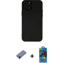 İlk El Grup Ieg™ iPhone 12 Pro Max Çekirdek Modern Serisi - Siyah 18D Cam Ekran Koruyucu + Siyah Metal Kamera Lens Koruma Cam