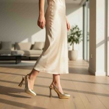 Foreversoles Gold Platform Topuklu Kadın Ayakkabı