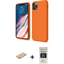 İlk El Grup Ieg™ iPhone 11 Pro Kozmos Yansıma Özel Seri - Siyah 5d Hayalet Cam Ekran Koruyucu + Turuncu Renkli Kamera Lens Koruma Cam