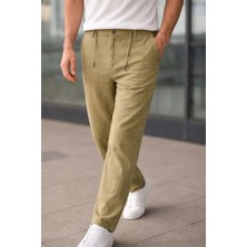 Giyim Center Erkek Keten Cepli Pantolon Lastikli Bel Bağcıklı Önden Fermuarlı - Mint Yeşili