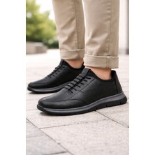 Grado Hakiki Deri Erkek Siyah Battal Boy Spor Ayakkabı Comfort Rahat Kalıp