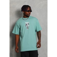 Giyim Center Erkek Baskılı T-Shirt Kısa Kol Bisiklet Yaka Regular Fit Tişört - Mint Yeşili