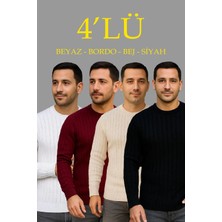 Giyim Center Erkek Fitilli Triko Bisiklet Yaka Kalın Kazak 4'lü Set Beyaz-Bebek Mavisi-Gri-Siyah